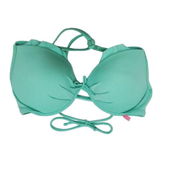 Victoria's Secret Aqua Tie Back Ruffle Padded Underwire Halter Bikini Top 32DD - Picture 1 of 8